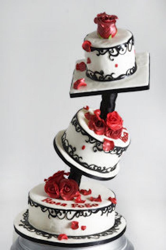 Red, black and white cake