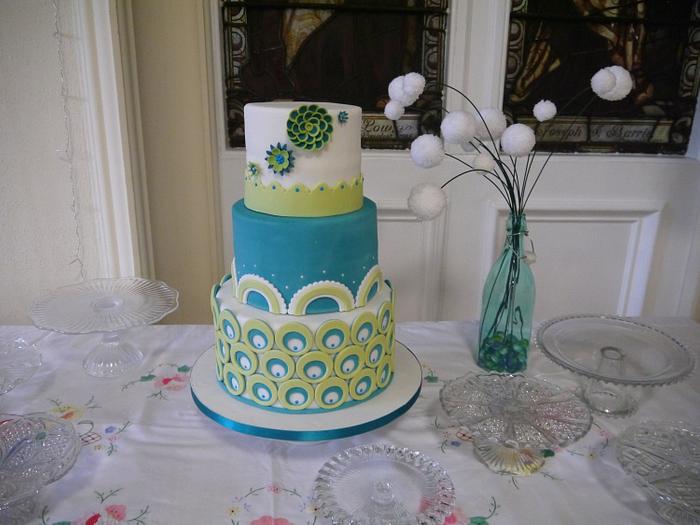 Turquoise and green wedding cake