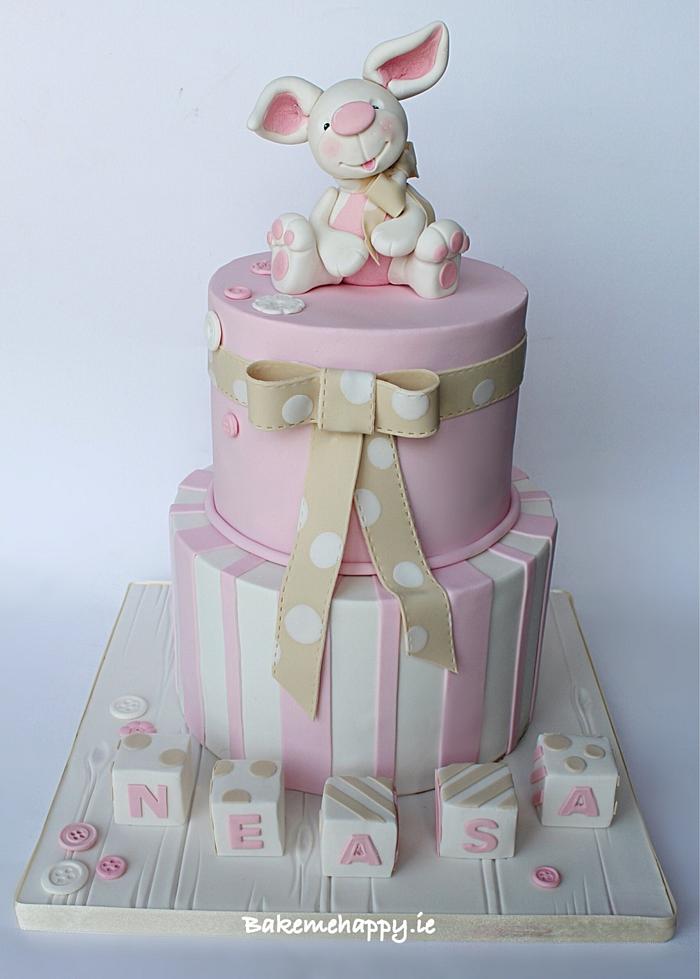 Baby bunny christening cake