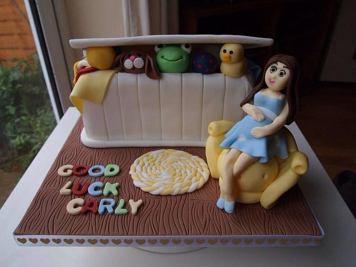Baby shower cake, my first fondant person!!
