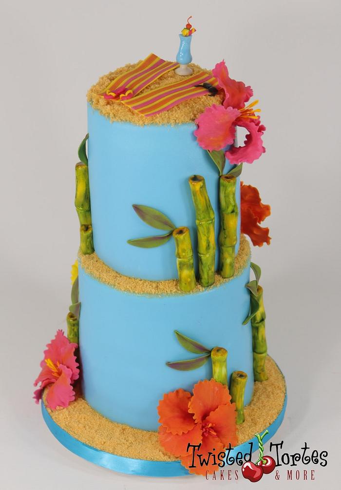 Hawaiian theme wedding cake
