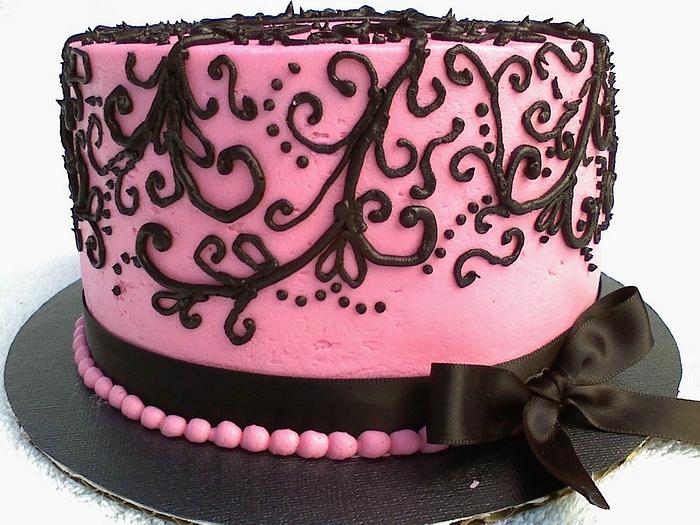 Pink/Black Scroll Cake