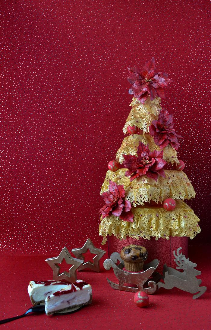 Poinsettia christmas tree cake