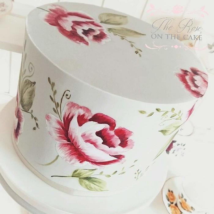 Hand painted grey floral cake