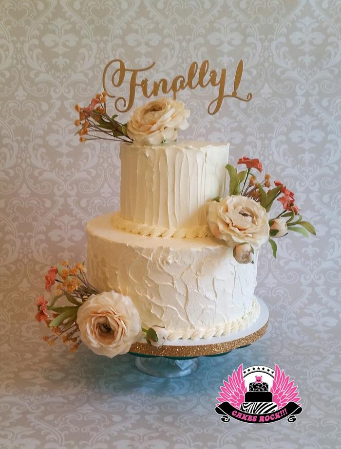Finally!   Textured Buttercream Wedding Cake 
