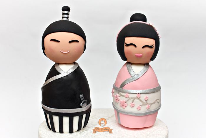 Samurai and Geisha Kokeshi Dolls