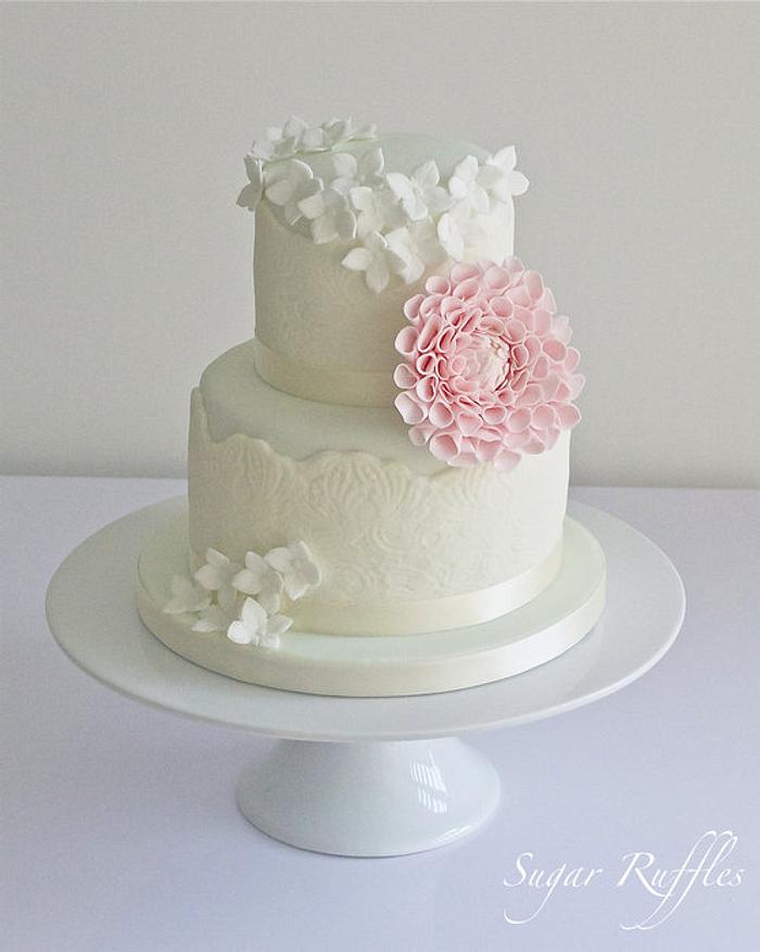 Mint and Pink Dahlia Cake