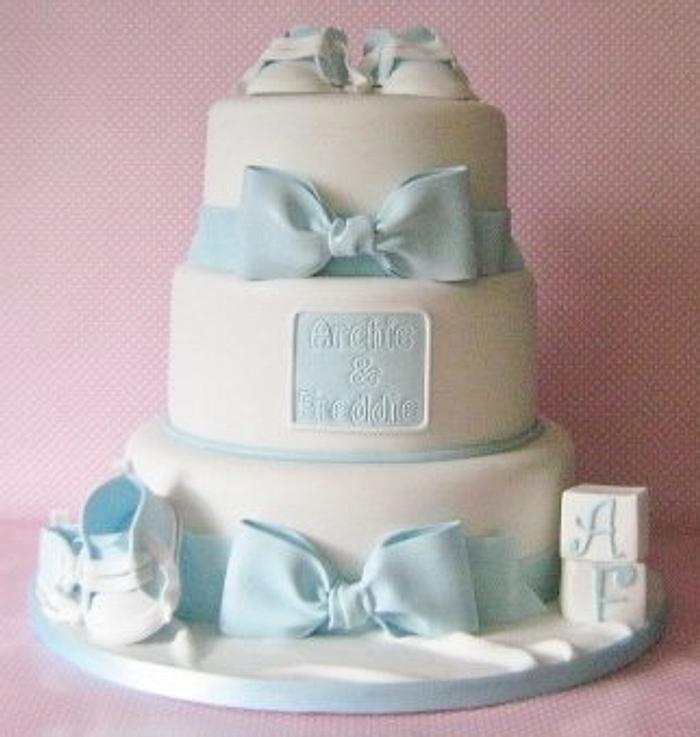 Christening cake for twin boys