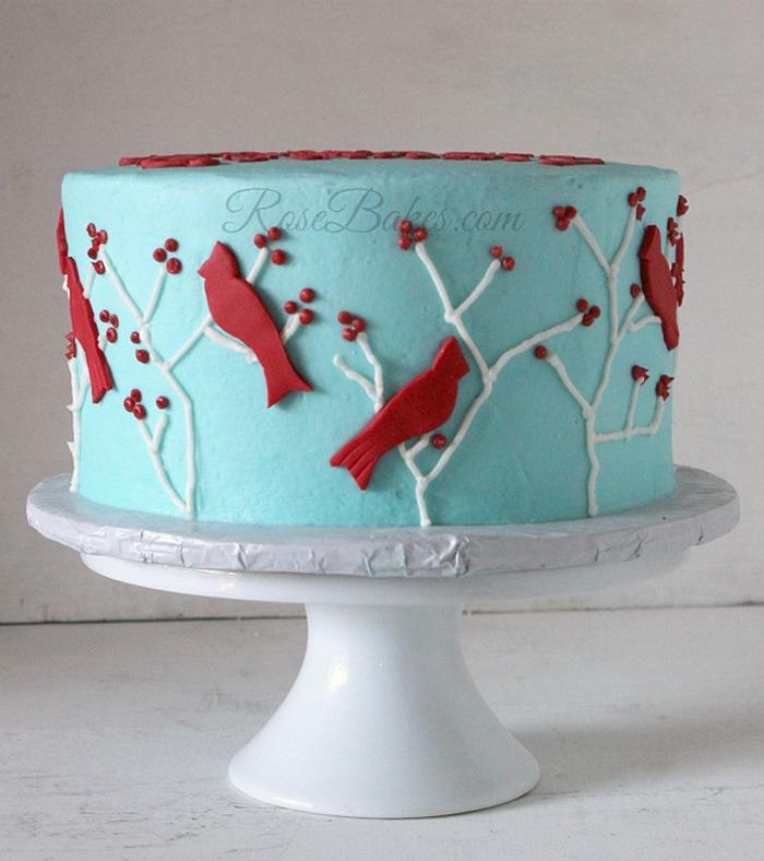 Turquoise & Red Birds Cake