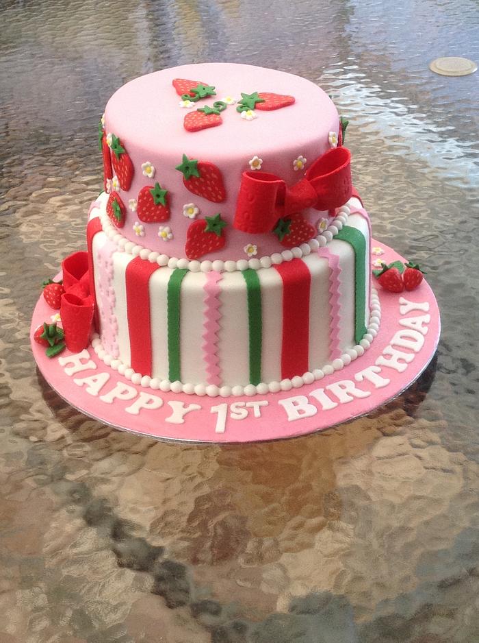 Strawberry 1st Birthday Cake