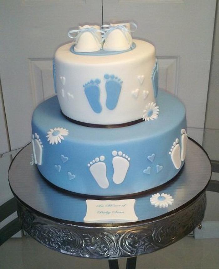 Blue and Chocolate Baby Shower Cake