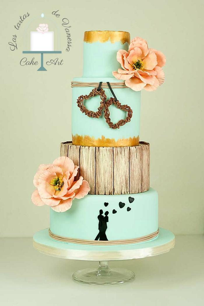 Peonies wedding cake