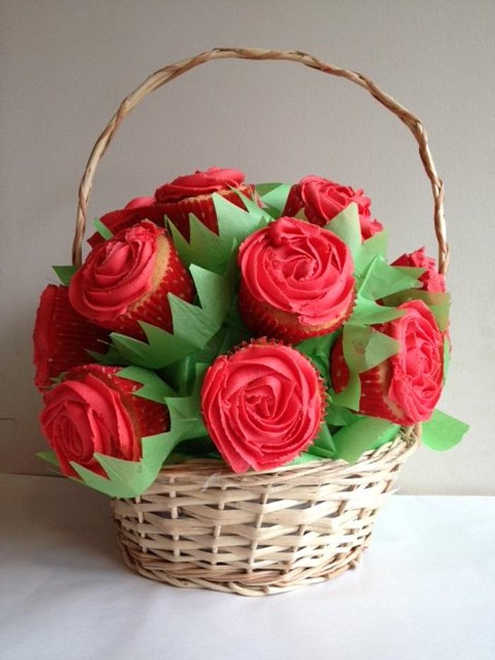 Cupcake basket bouquet