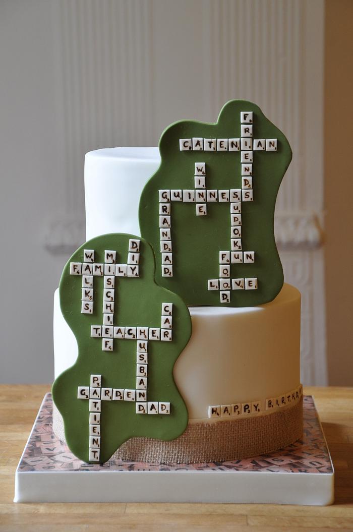 Scrabble birthday cake