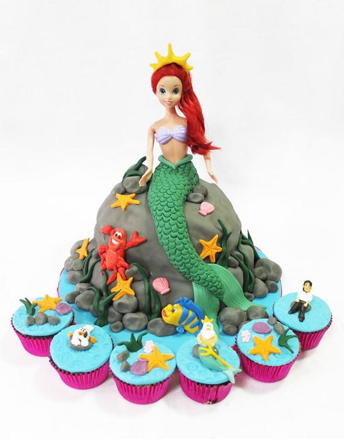 Ariel Cake and Little Mermaid Cupcakes