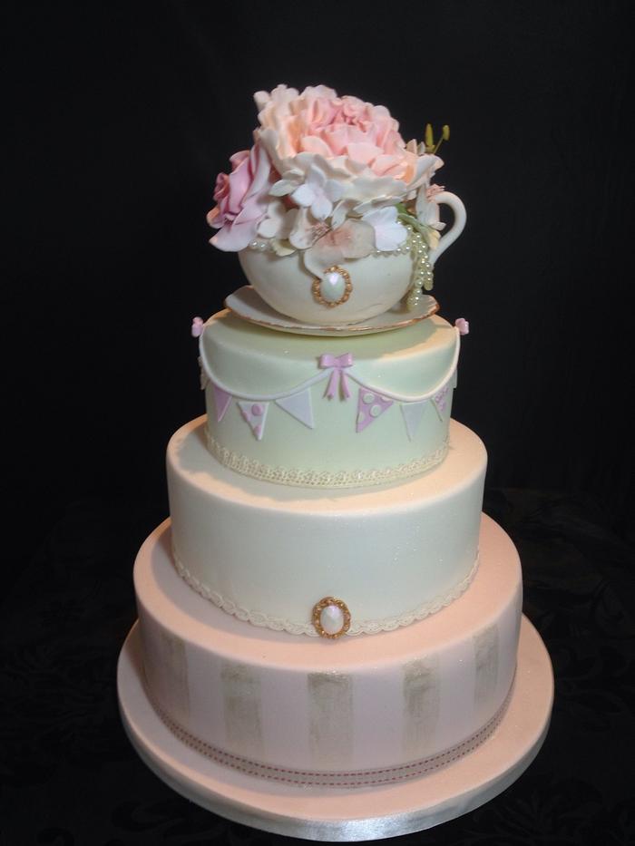 Vintage English Teacup and Saucer Wedding Cake