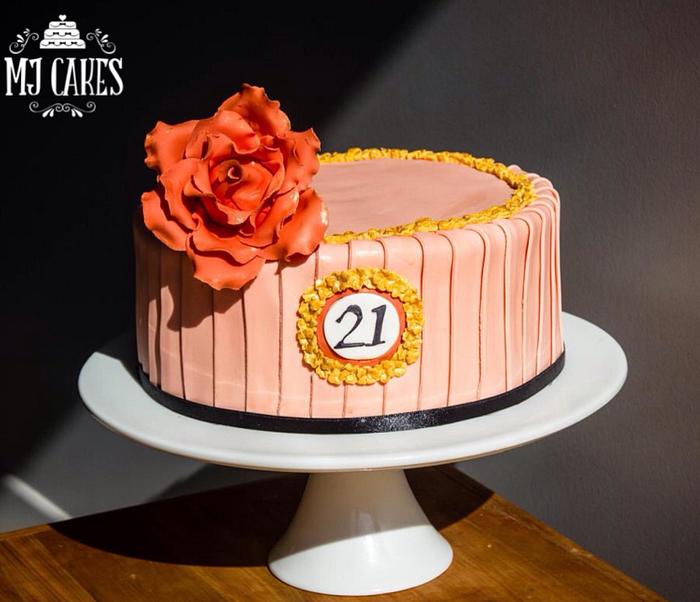 21st cake in peach and corals