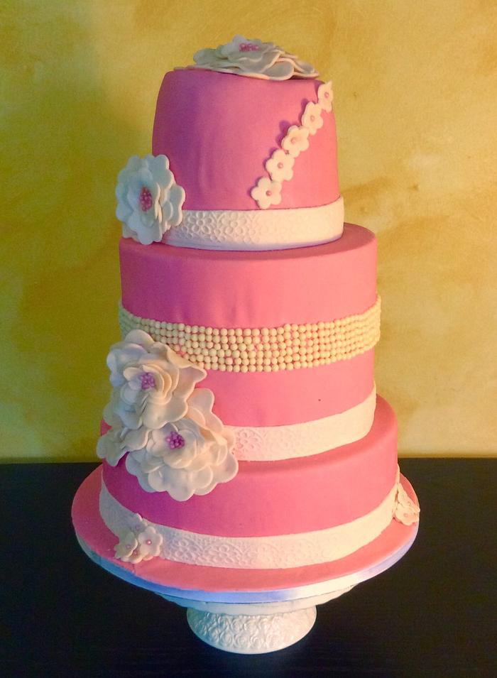 Pink wedding cake 