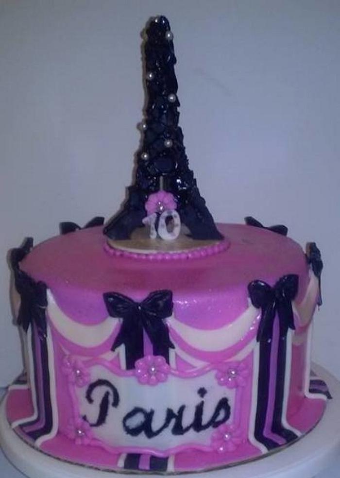 Pink and Black Eiffel Tower Cake