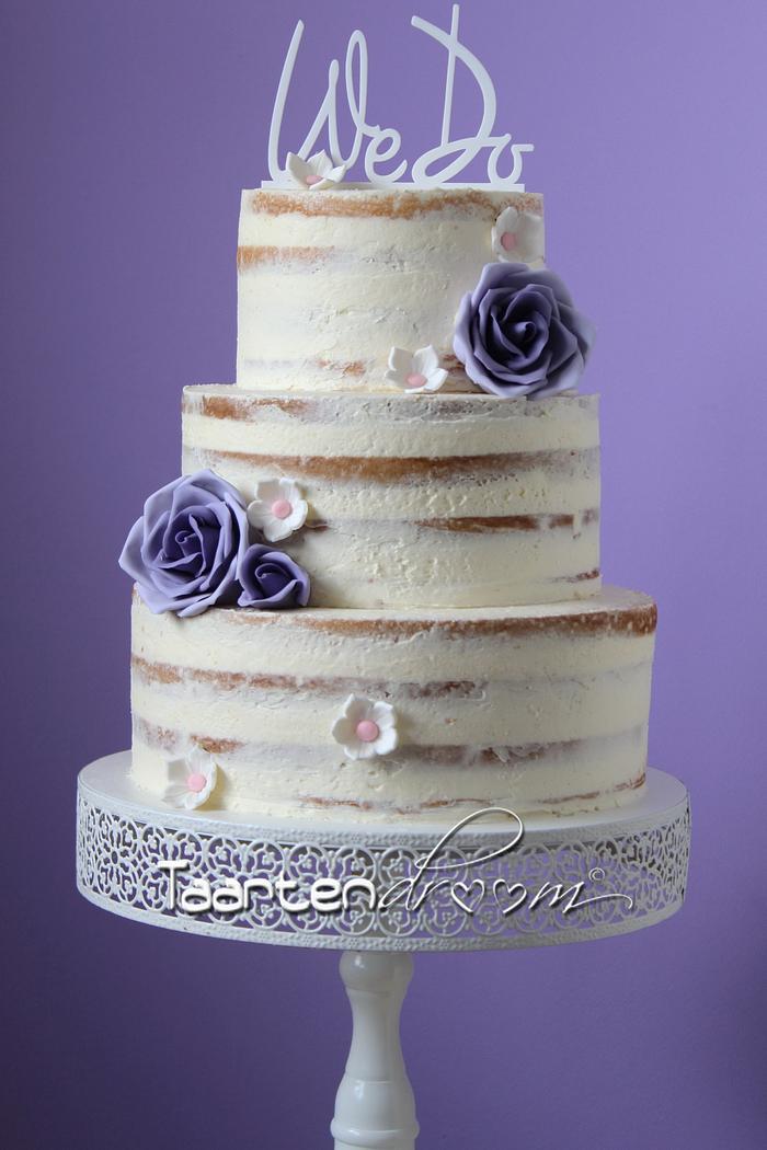 Naked cake with handmade roses...