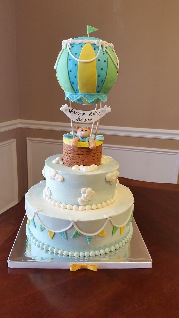 hot air balloon baby shower cake 