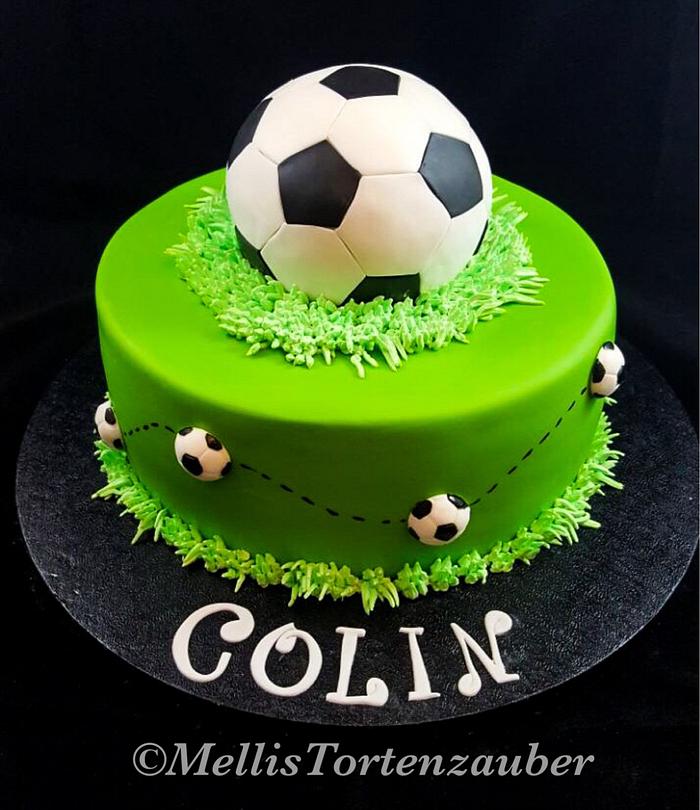 Soccer birthday cake and cupcakes 