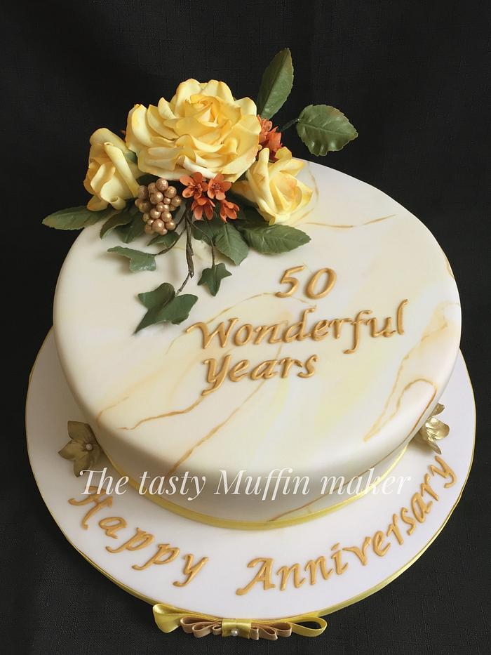 Golden Anniversary Rose cake