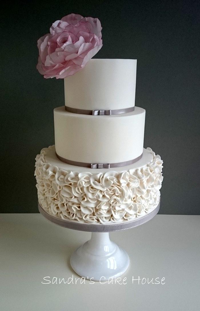 Ruffles and Rose Wedding Cake