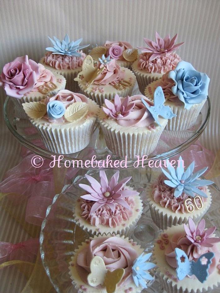 Dusky pink and blue birthday cupcakes