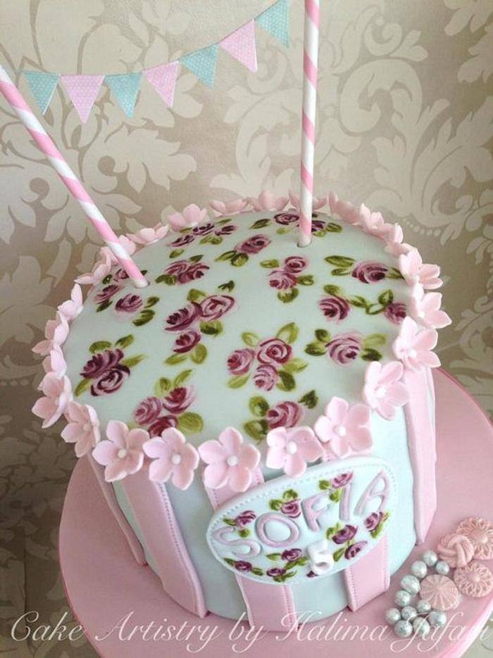 Hand Painted vintage Bunting Cake