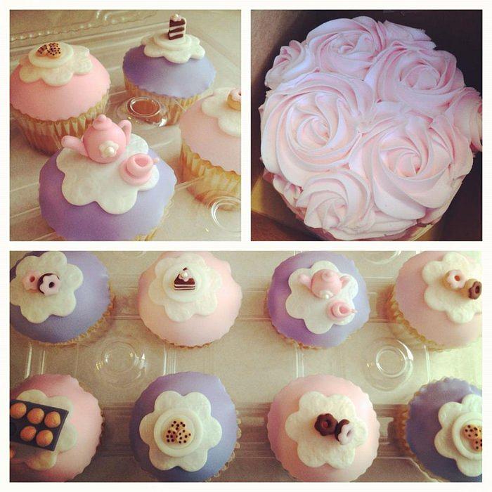 Tea Party Cupcakes wtih mini Rosette Cake