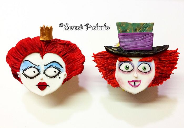 Queen of hearts and Mad Hatter cupcakes