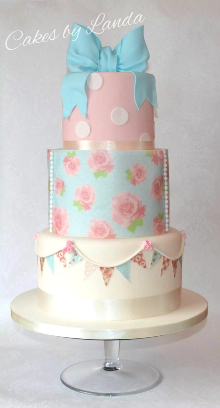 Vintage Cath Kidston inspired wedding/christening cake