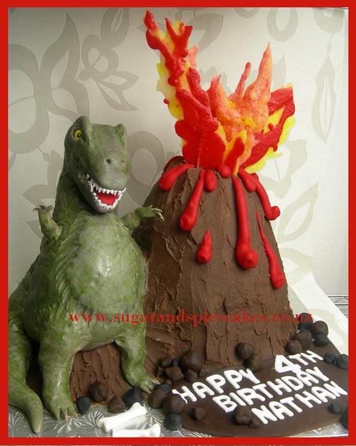 Tyrone T-REX Cake with Erupting Volcano