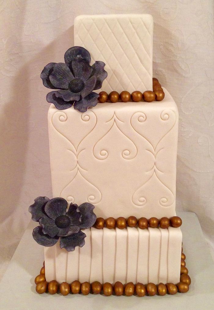 Bronze and Blue Wedding cake