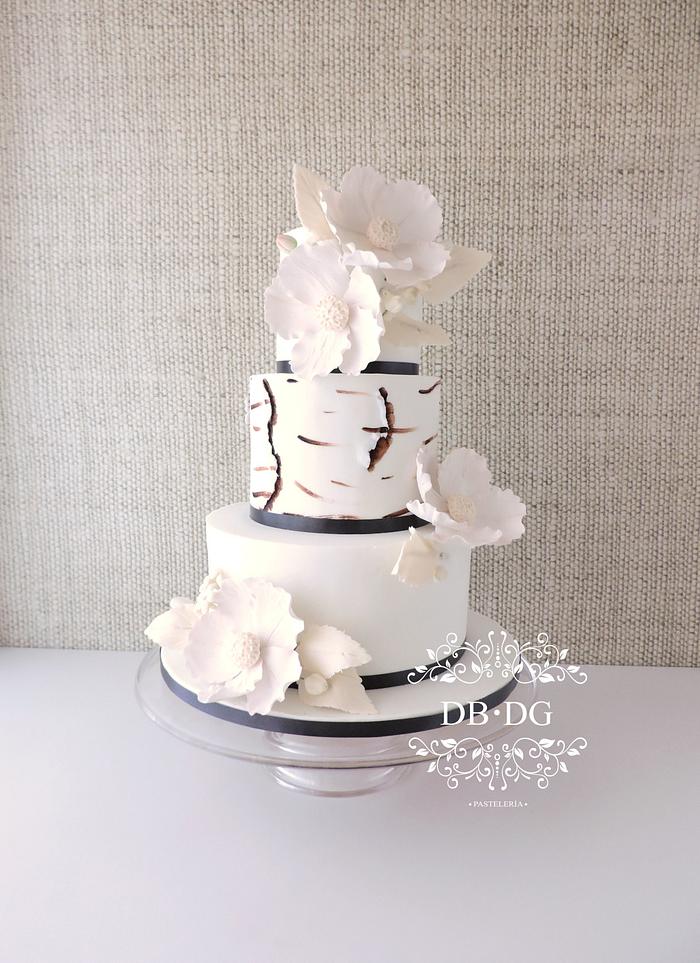 Modern white rustic wedding cake