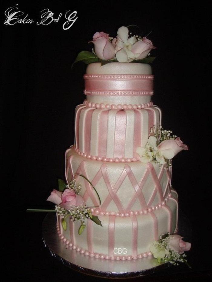 Pink and White Wedding Cake 
