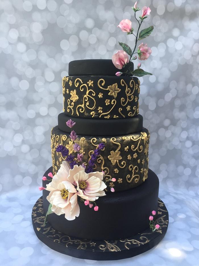 Flowery Night Wedding Cake