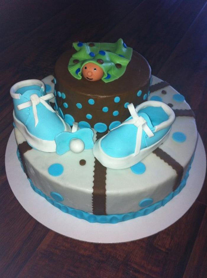 Brown and Blue baby shower cake