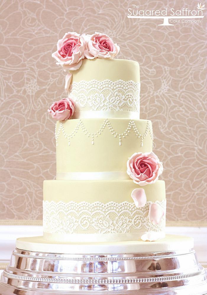Vintage style cake with real lace