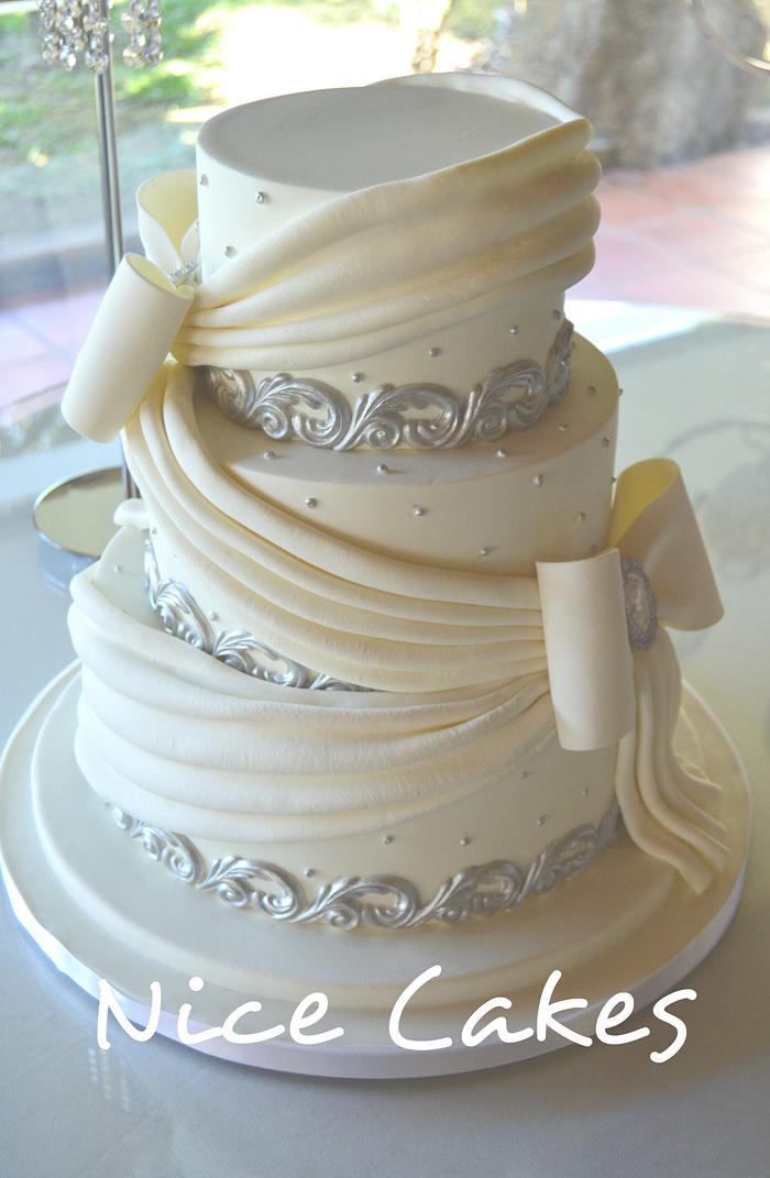 White and silver cake