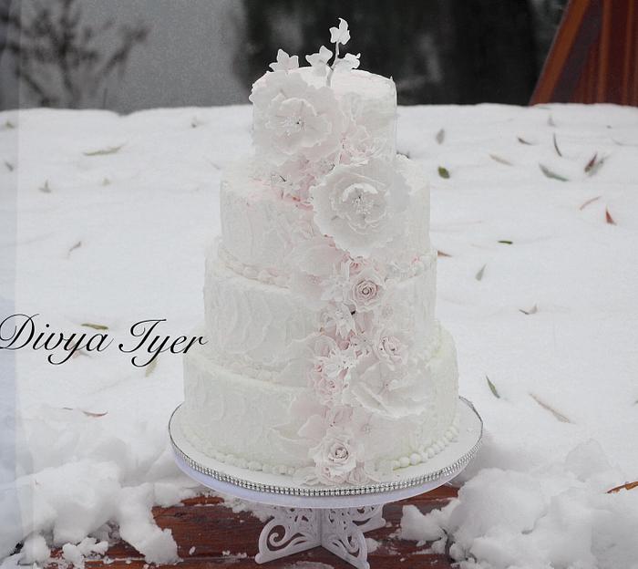 White Winter wedding cake 