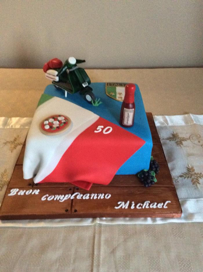 Italian Theme 50th Birthday Cake Inside and out 