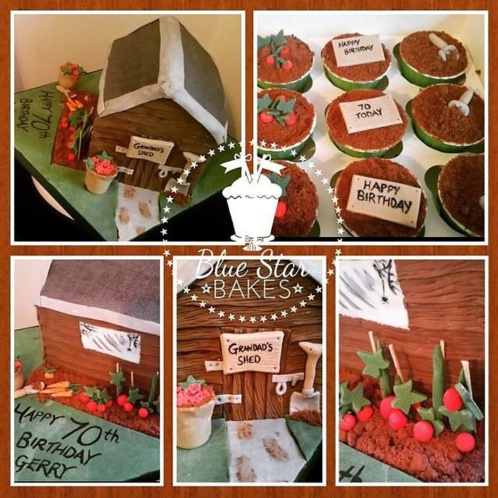 Garden Shed Birthday Cake and Cupcakes