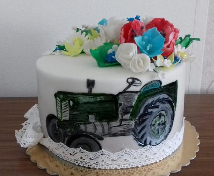 Folklore cake with old tractor