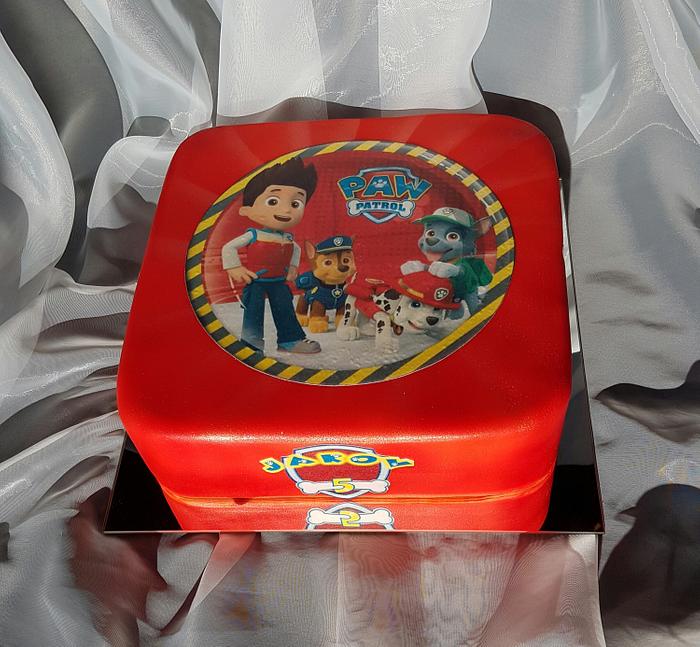 2D all red Paw Patrol cake