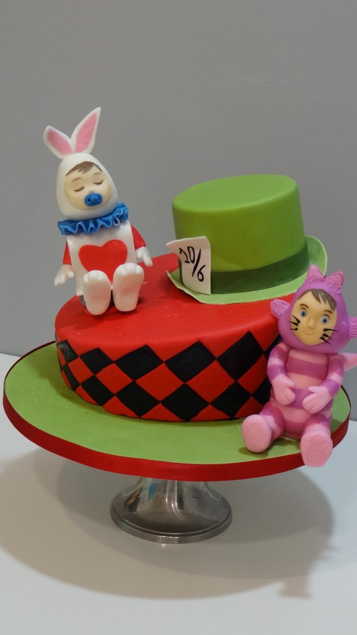 Alice in wonderland christening cake