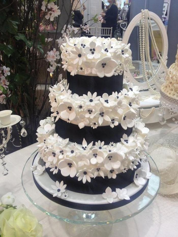 Chanel Chic Black & White Floral Wedding Cake
