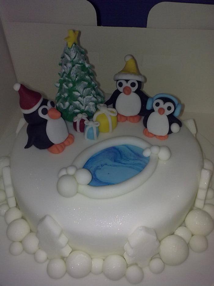 Penguin family Christmas cake