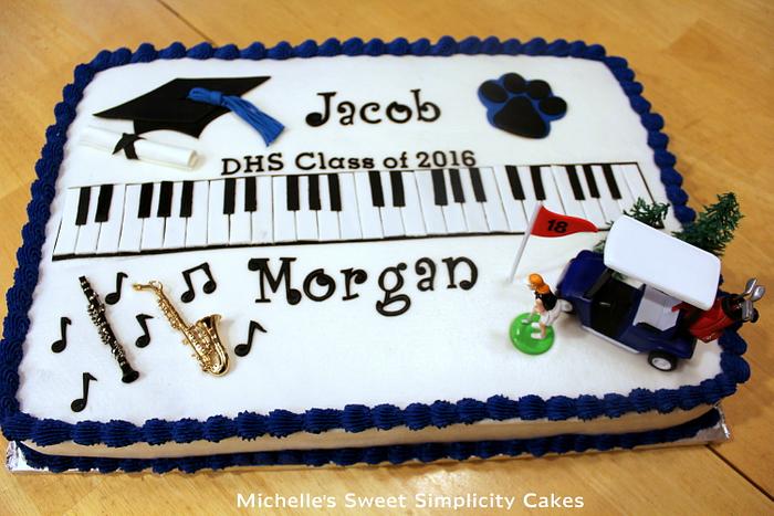 Music and Golf Themed Graduation Cake